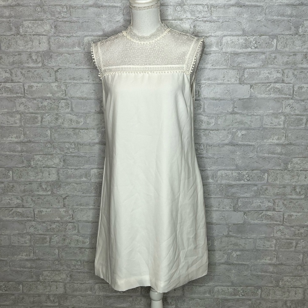 Ted Baker London cream shift mini dress with eyelet bodice and side zipper 8